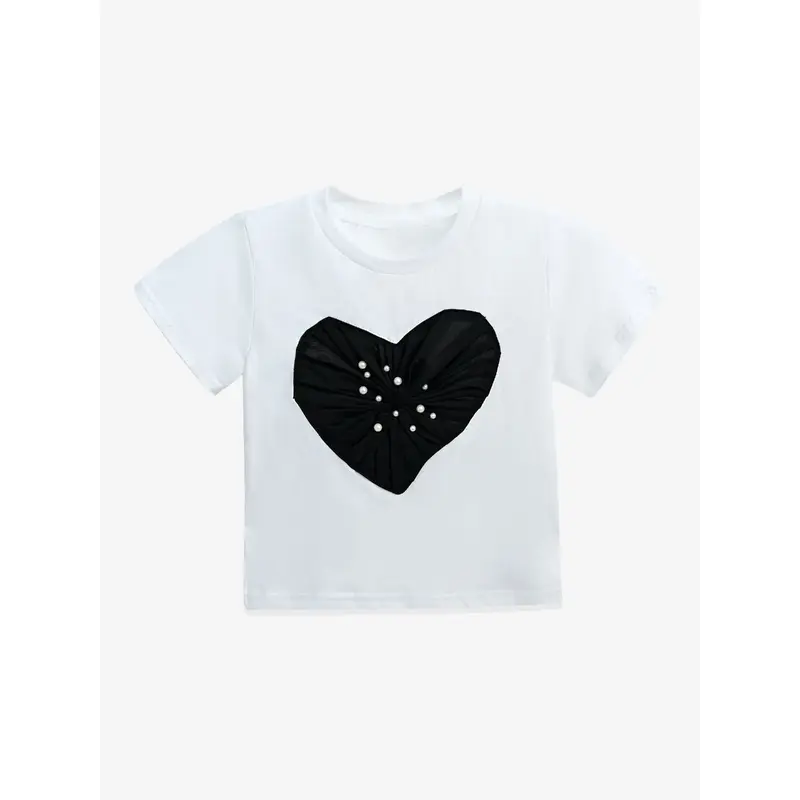 White Pearl Heart Applique T-Shirt