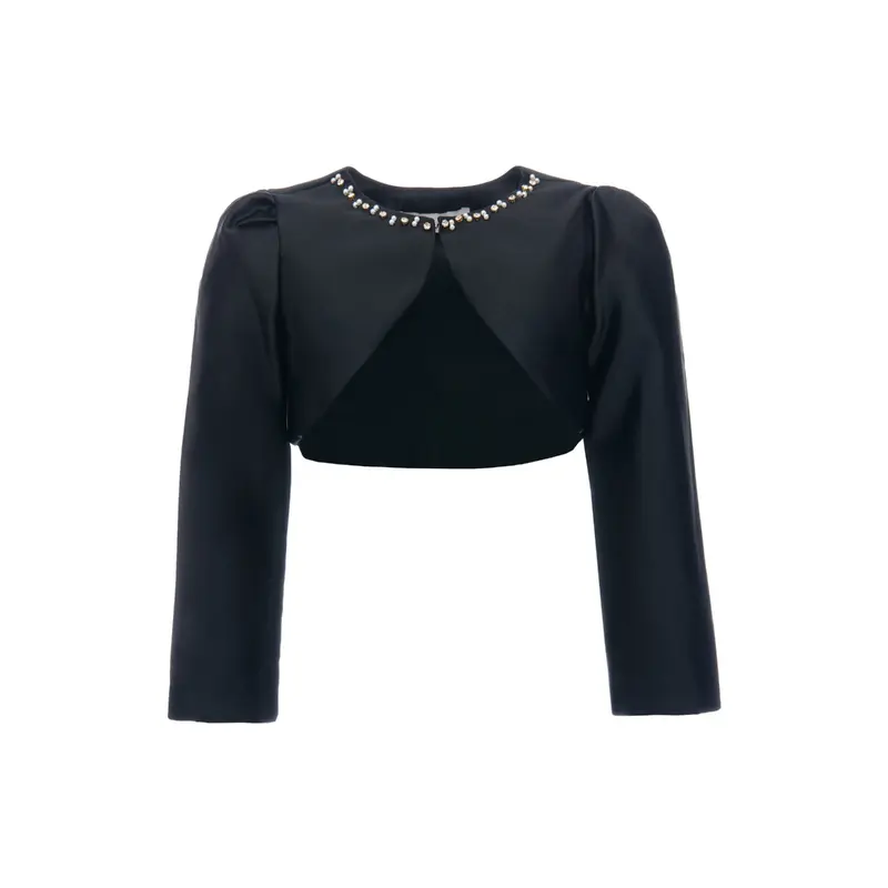 Black Cropped Satin Cardigan