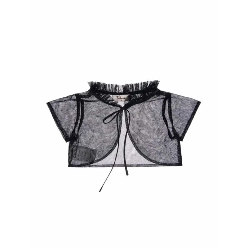 Black Mesh Ruffle Cardigan