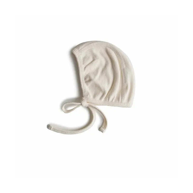 Mushie Ribbed Baby Bonnet - Ivory