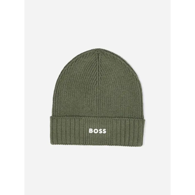 BOSS Boys Knitted Logo Beanie Hat in Green