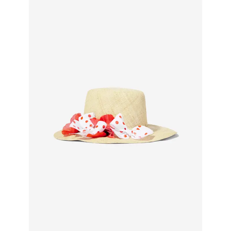Selini Action Girls Poppy Flowers Straw Hat in Beige