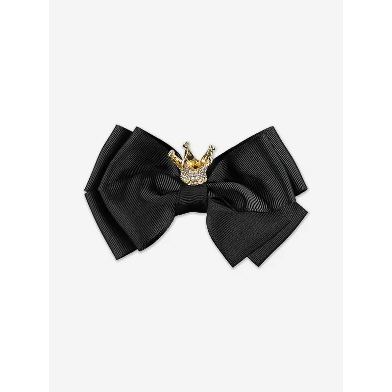 Angels Face Girls Big Bow With Crown Hair Clip in Black