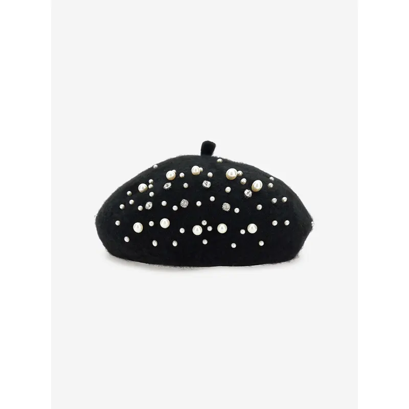 Monnalisa Girls Pearl Applique Beret in Black