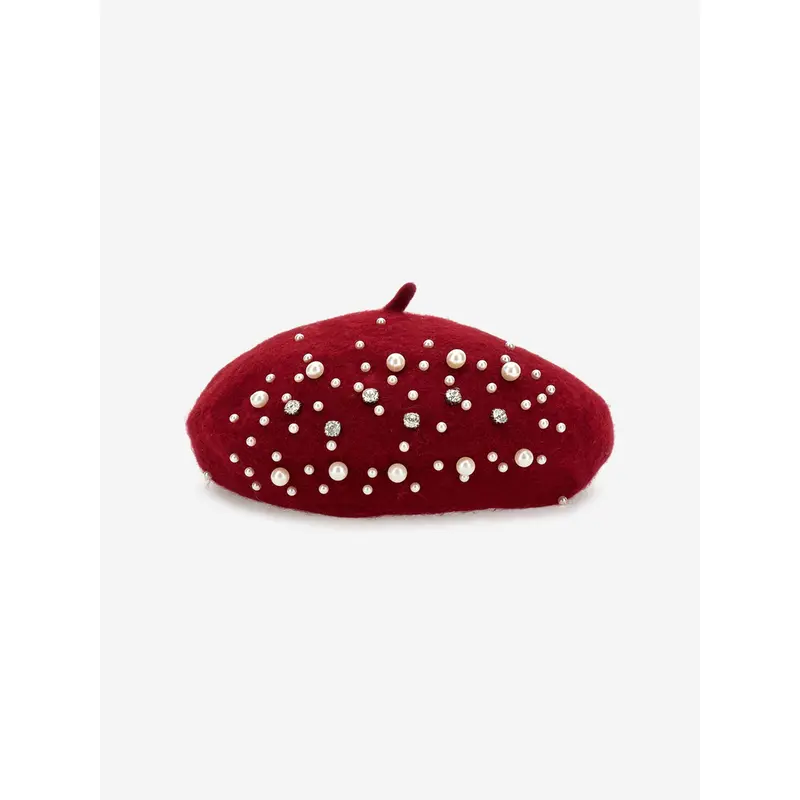 Monnalisa Girls Pearl Applique Beret in Red