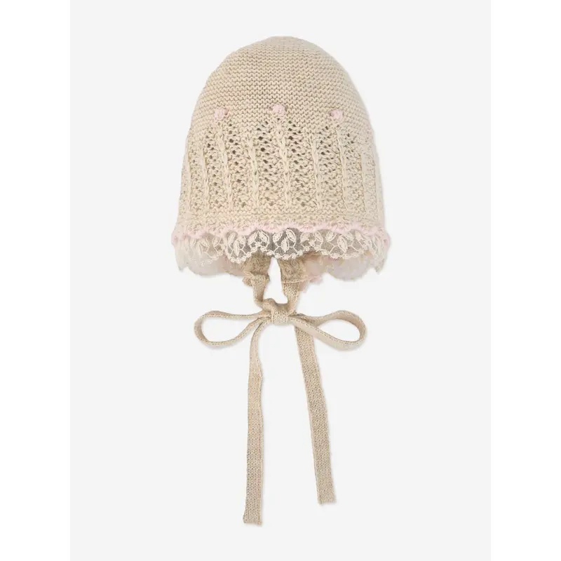 Paz Rodriguez Baby Girls Knitted Bonnet in Beige