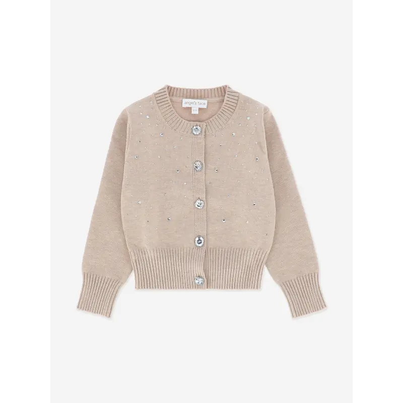 Angels Face Girls Kamala Crystal Studded Cardigan in Beige