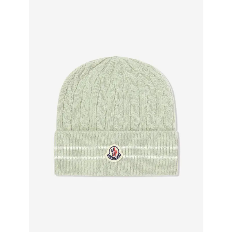 Moncler Enfant Girls Knitted Beanie Hat in Green