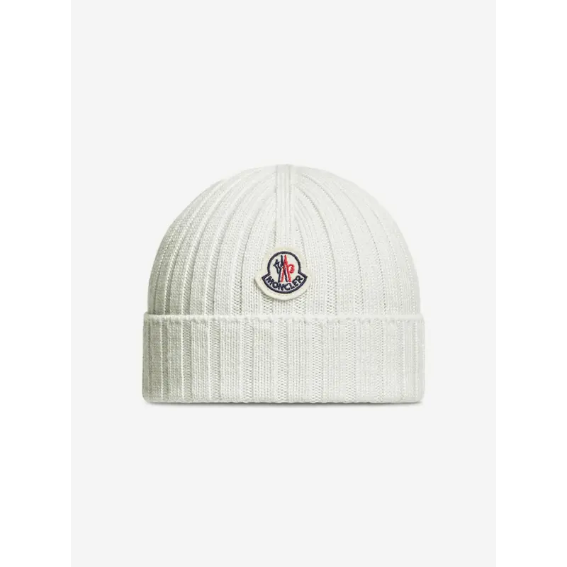 Moncler Enfant Baby Wool Beanie Hat in Ivory