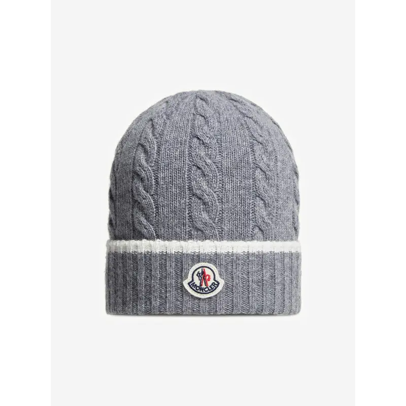 Moncler Enfant Kids Cable Knit Beanie Hat in Grey