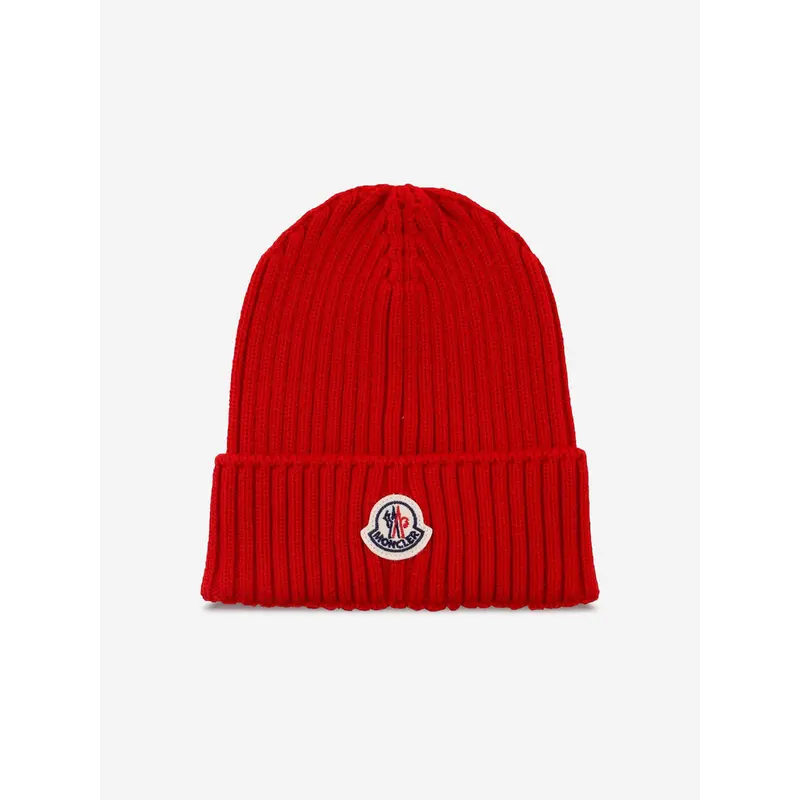 Moncler Enfant Kids Wool Knit Beanie Hat in Red
