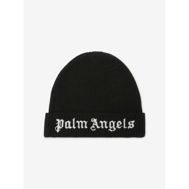 Palm Angels Kids Logo Knit Beanie Hat in Black
