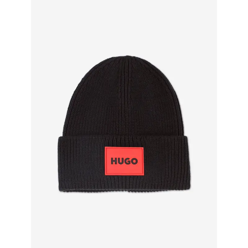 Hugo Kids Knitted Logo Beanie Hat in Black
