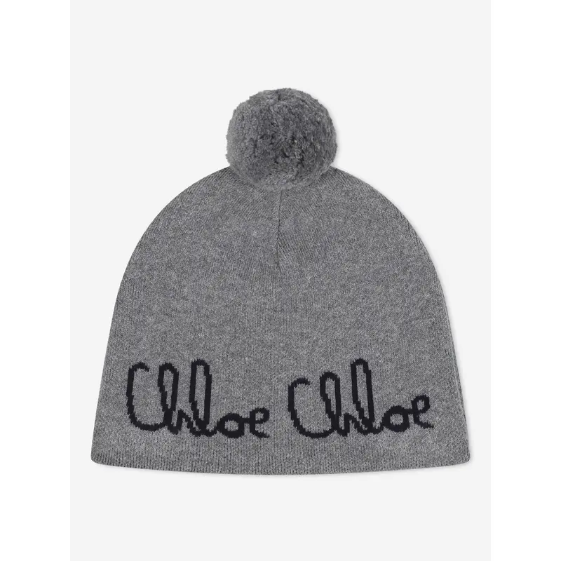 Chlo Girls Jacquard Logo Knitted Hat in Grey