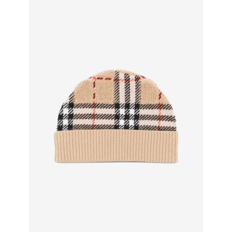 Burberry Kids Towelling Check Beanie in Beige