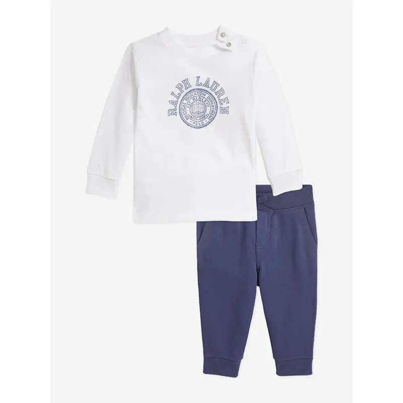 Ralph Lauren Baby Boys Long Sleeve T-Shirt and Pants Set in White