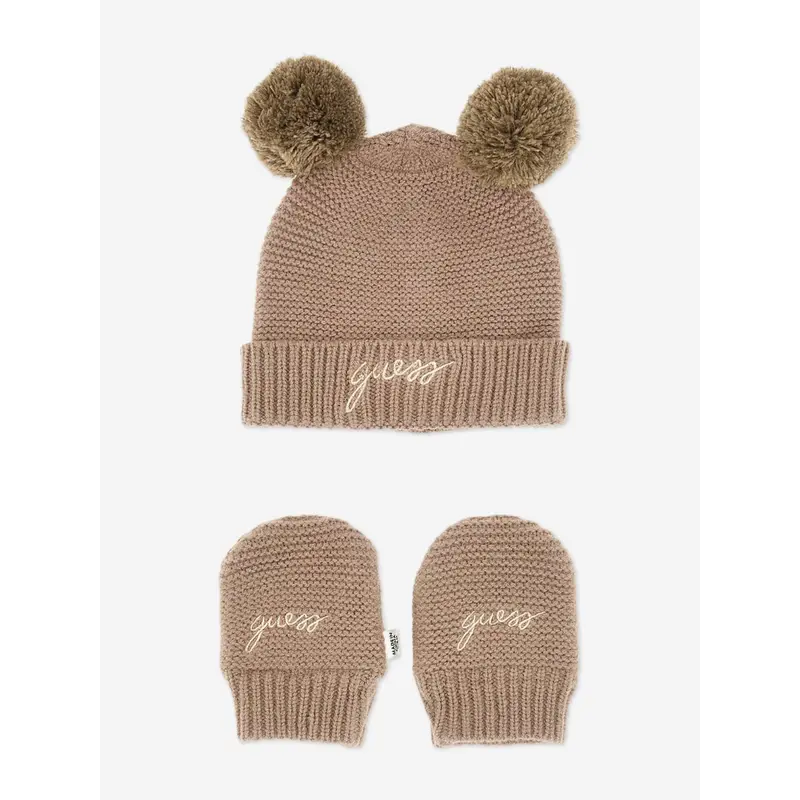 Guess Baby Hat and Mittens Set in Brown