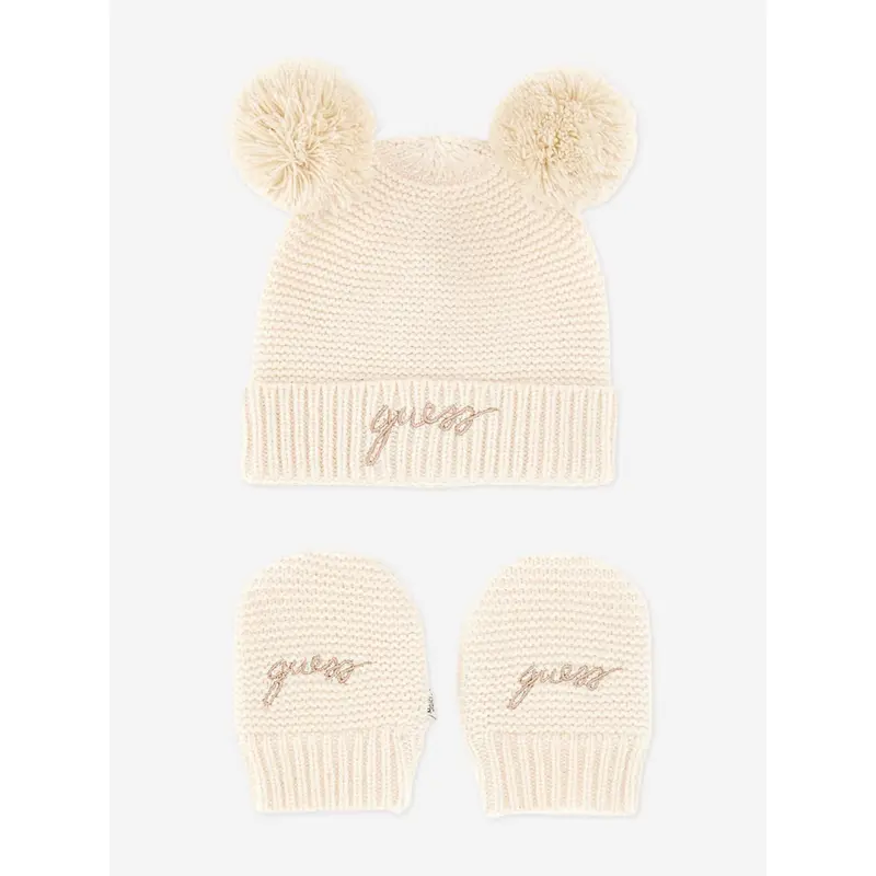 Guess Baby Hat and Mittens Set in Ivory