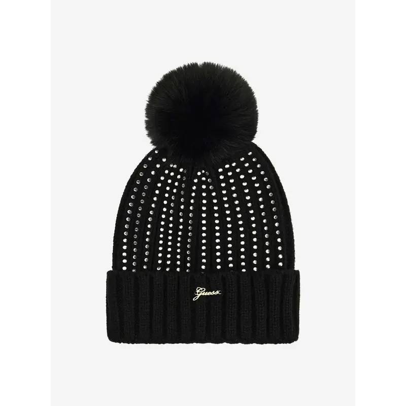 Guess Girls Knitted Pom Pom Hat in Black