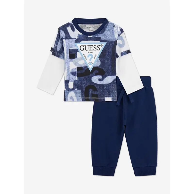 Guess Baby Boys Long Sleeve T-Shirt and Joggers Set in Blue