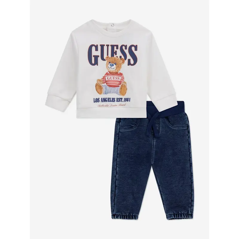 Guess Baby Boys Sweater and Denim Pants Set in White