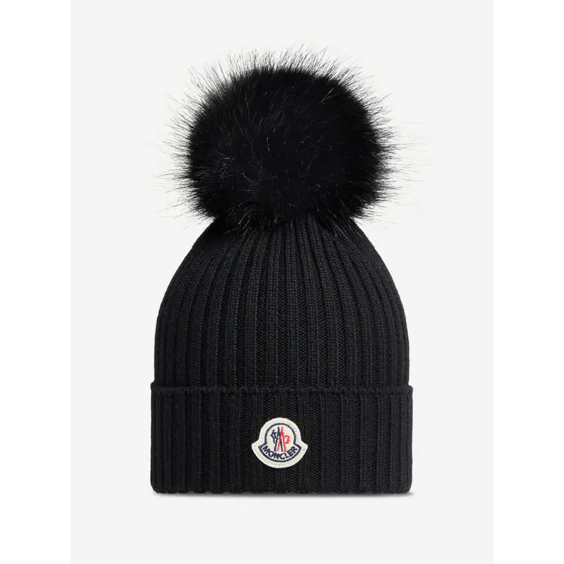 Moncler Enfant Girls Knitted Pom Pom Hat in Black