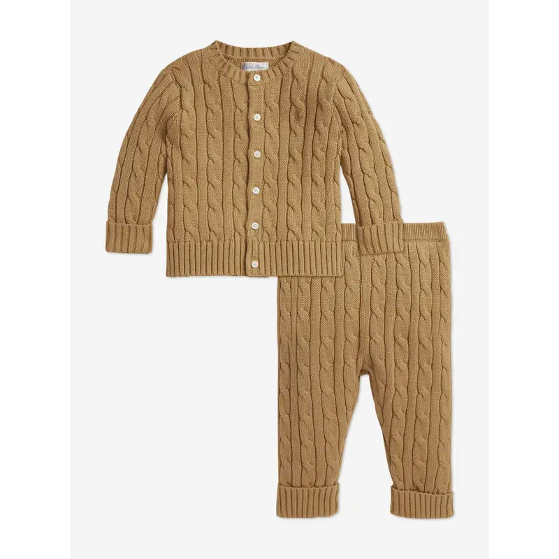 Ralph Lauren Baby Boys Cable Knit Cardigan and Trouser Set in Beige