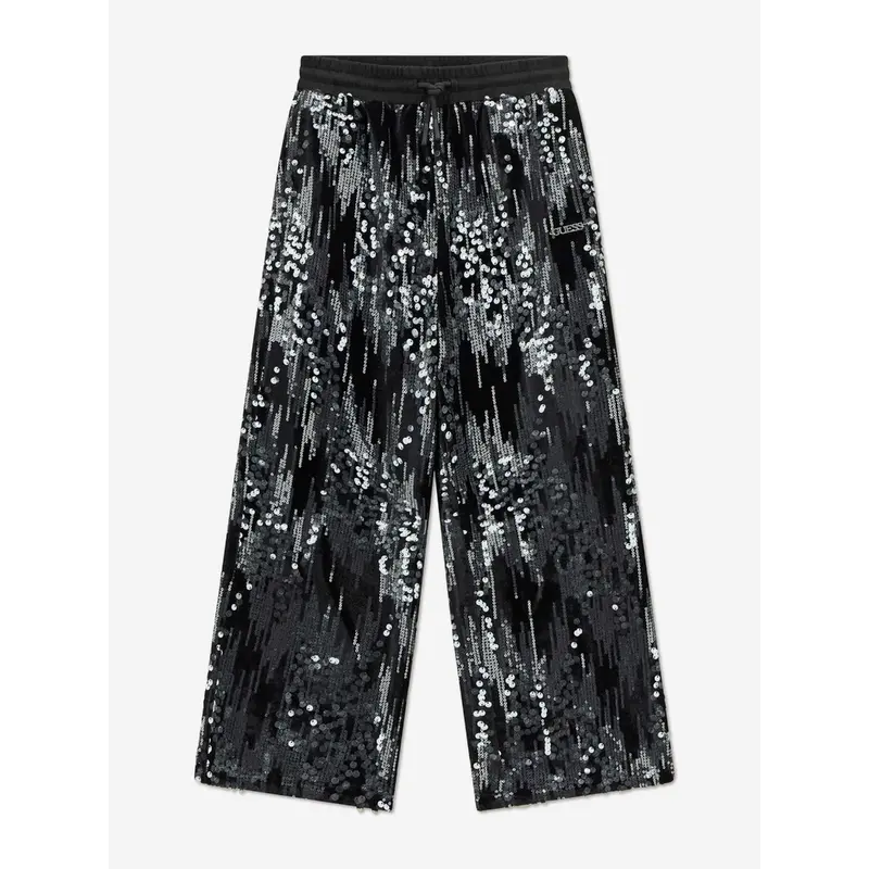Guess Girls Sequin Wide Leg Trousers in Black