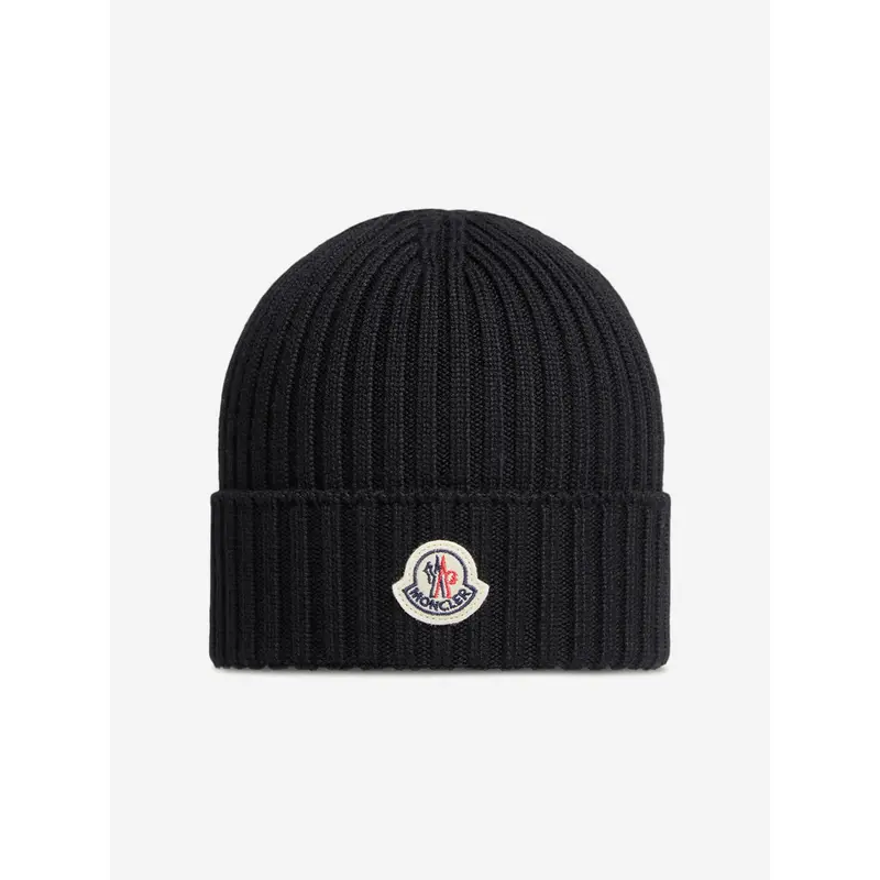 Moncler Enfant Kids Wool Knit Beanie Hat in Black