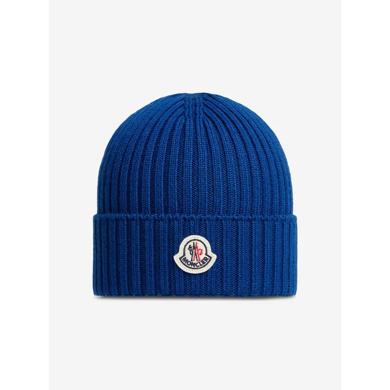 Moncler Enfant Kids Wool Knit Beanie Hat in Blue