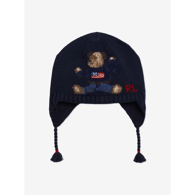 Ralph Lauren Baby Boys Bear Earflap Hat in Navy