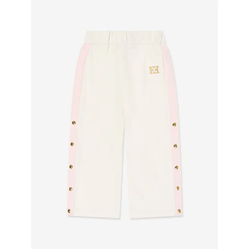 Escada Girls Embroidered Logo Jersey Trousers in Ivory
