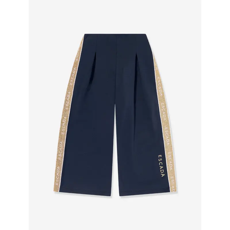 Escada Girls Embroidered Logo Jersey Trousers in Navy