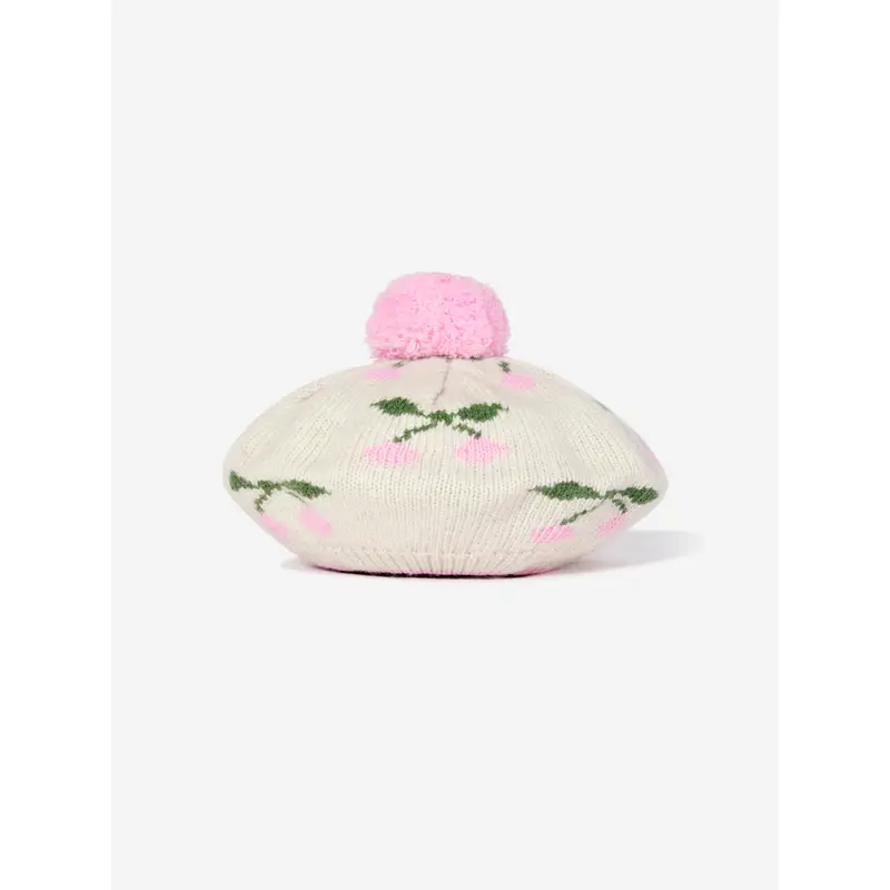 Konges Sljd Girls Cherry Belou Knit Beret in Ivory
