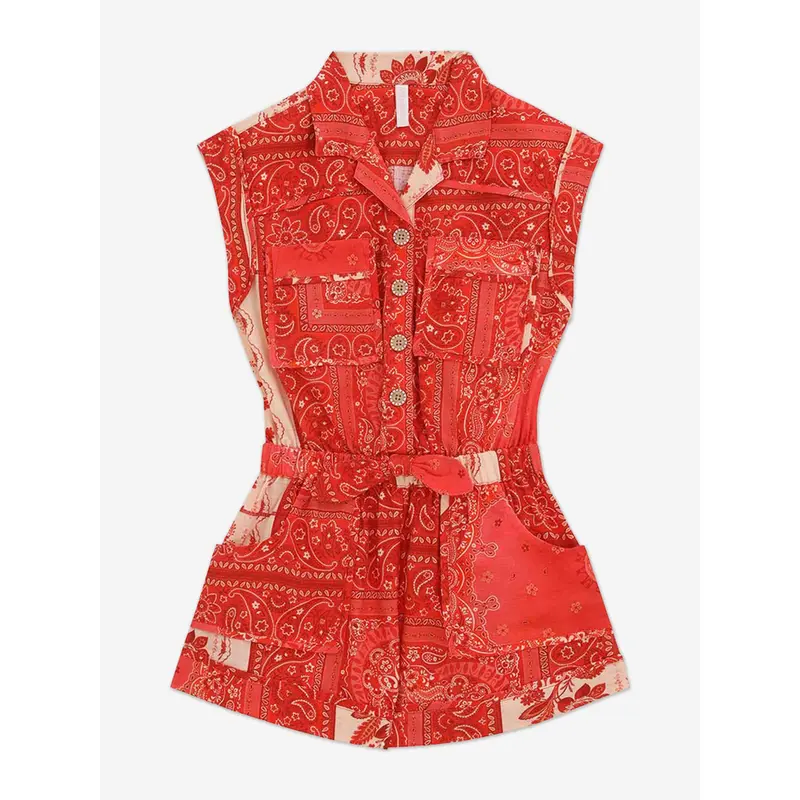Zimmermann Girls Lucky Pocket Playsuit in Red