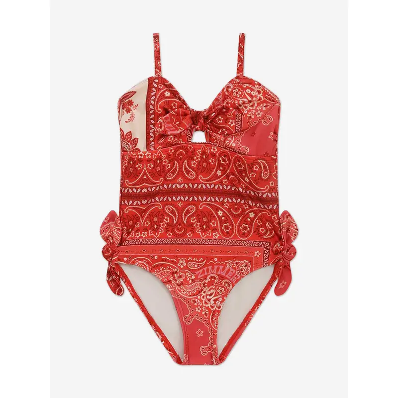 Zimmermann Girls Lucky Tie Front Swimsuit in Red