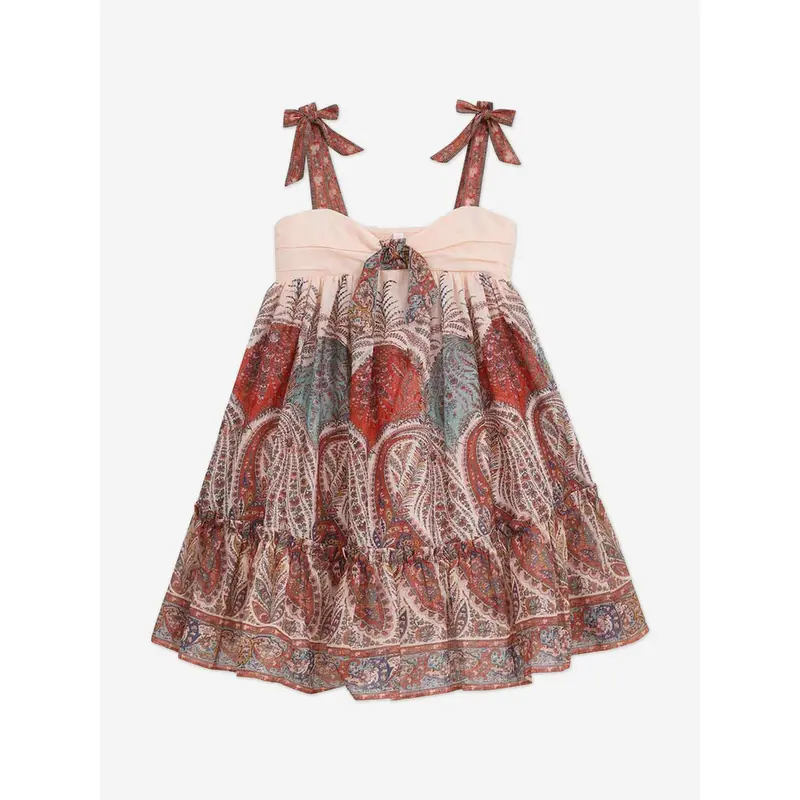 Zimmermann Girls Rhiannon Tie Front Dress in Red