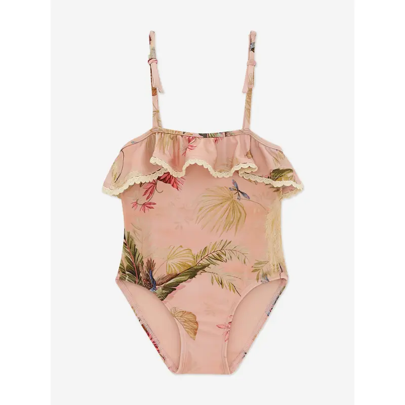 Zimmermann Girls Rhiannon Trim Frill Swimsuit in Pink