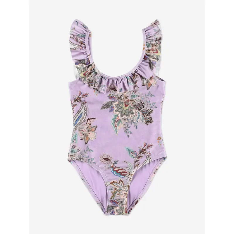 Zimmermann Girls Rhiannon Trim Racer Swimsuit in Purple
