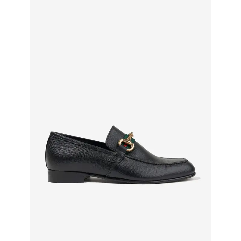 Andanines Boys Loafers With Embellished Buckle in Black