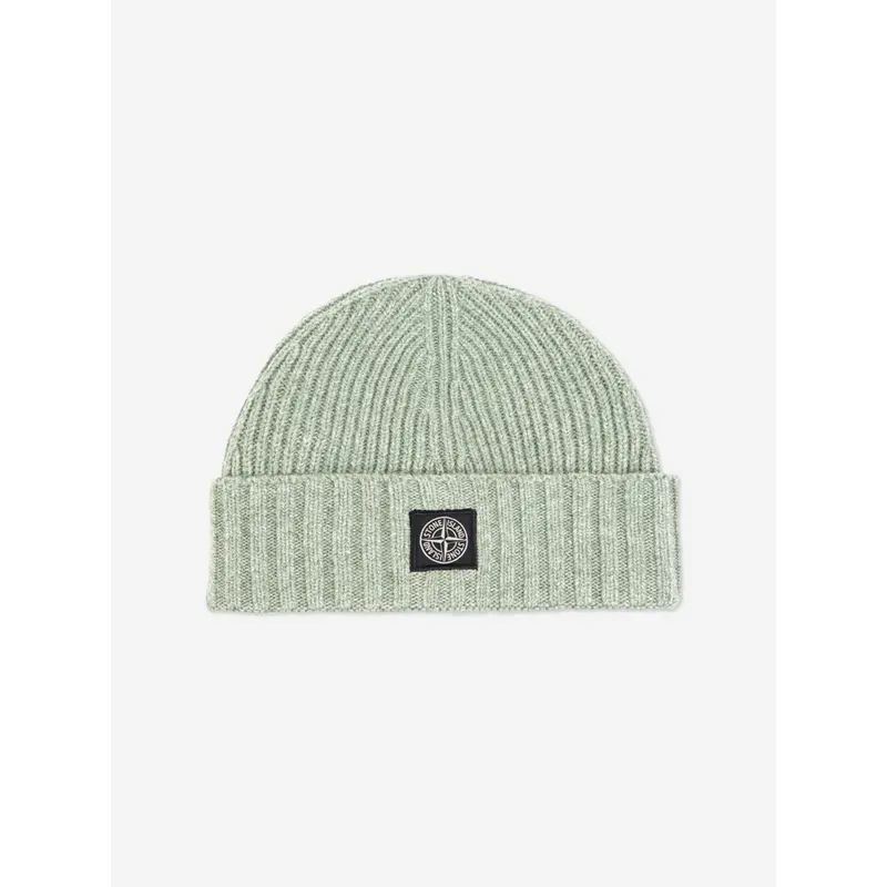Stone Island Boys Wool Knitted Logo Beanie in Green
