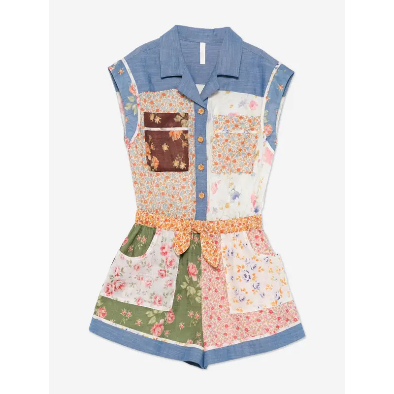 Zimmermann Girls Lucky Pocket Playsuit in Blue