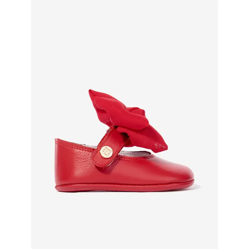 Andanines Baby Girls Leather Bow Shoes in Red
