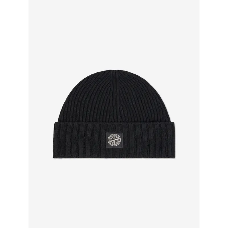 Stone Island Boys Wool Knitted Logo Beanie in Black