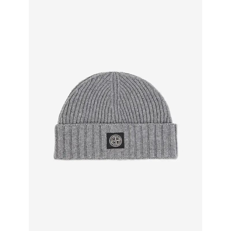 Stone Island Boys Wool Knitted Logo Beanie in Grey