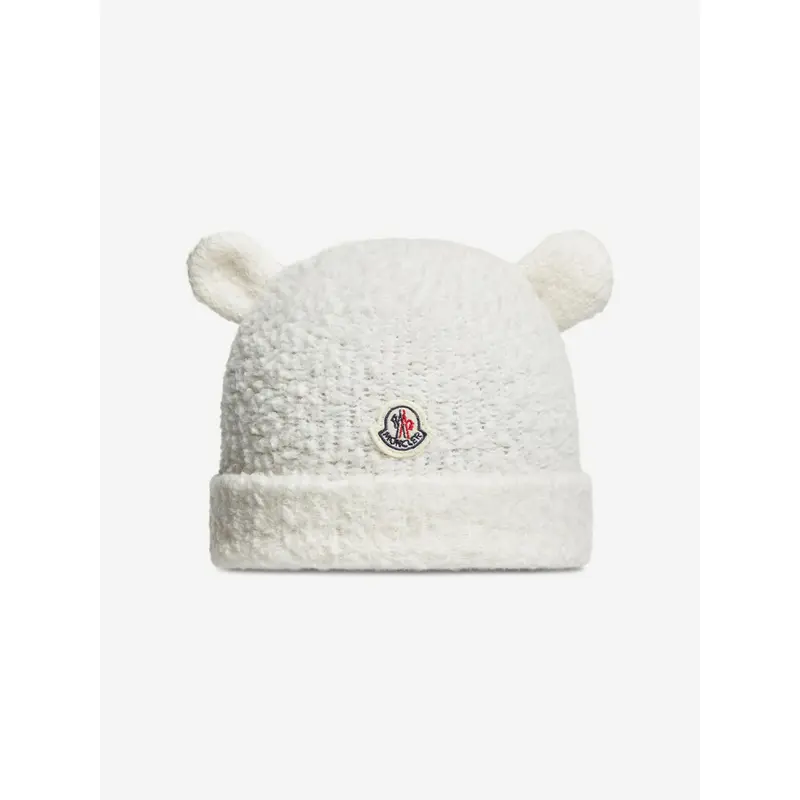 Moncler Enfant Baby Wool Beanie with Ears in Ivory
