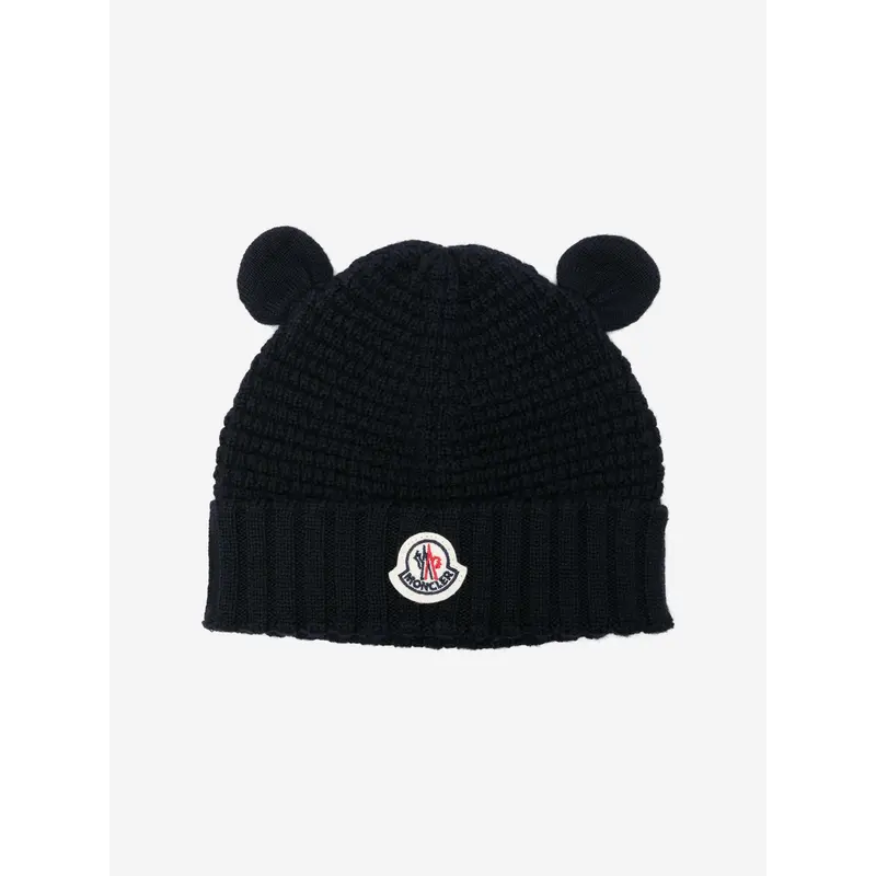 Moncler Enfant Baby Wool Beanie with Ears in Navy