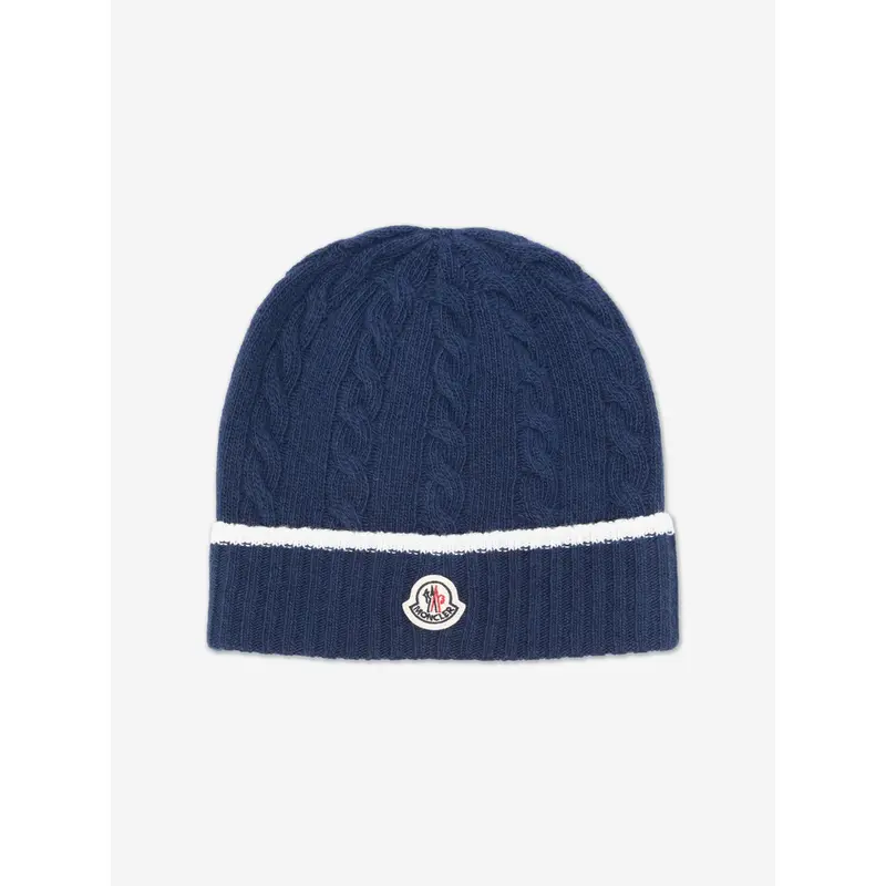 Moncler Enfant Kids Cable Knit Beanie Hat in Navy