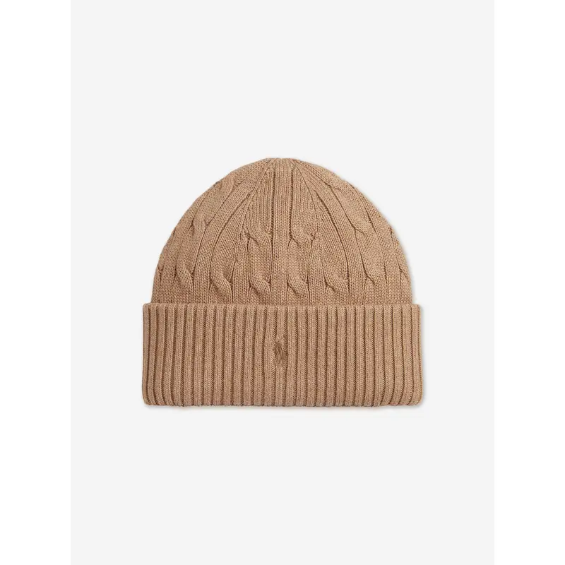 Boys Cable Knit Beanie Hat in Beige