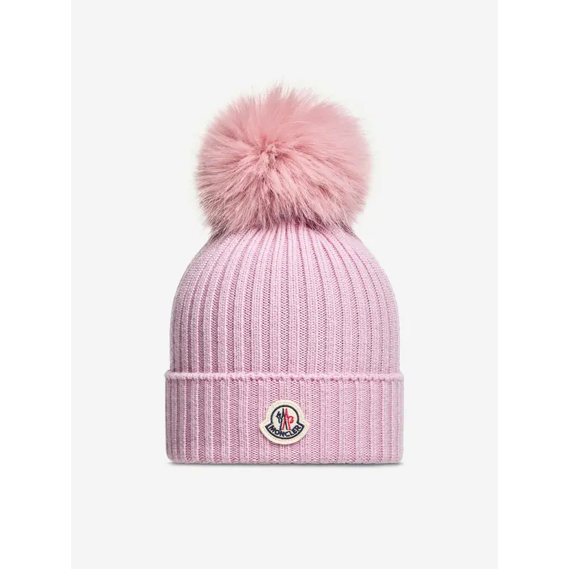 Moncler Enfant Girls Knitted Pom Pom Hat in Pink